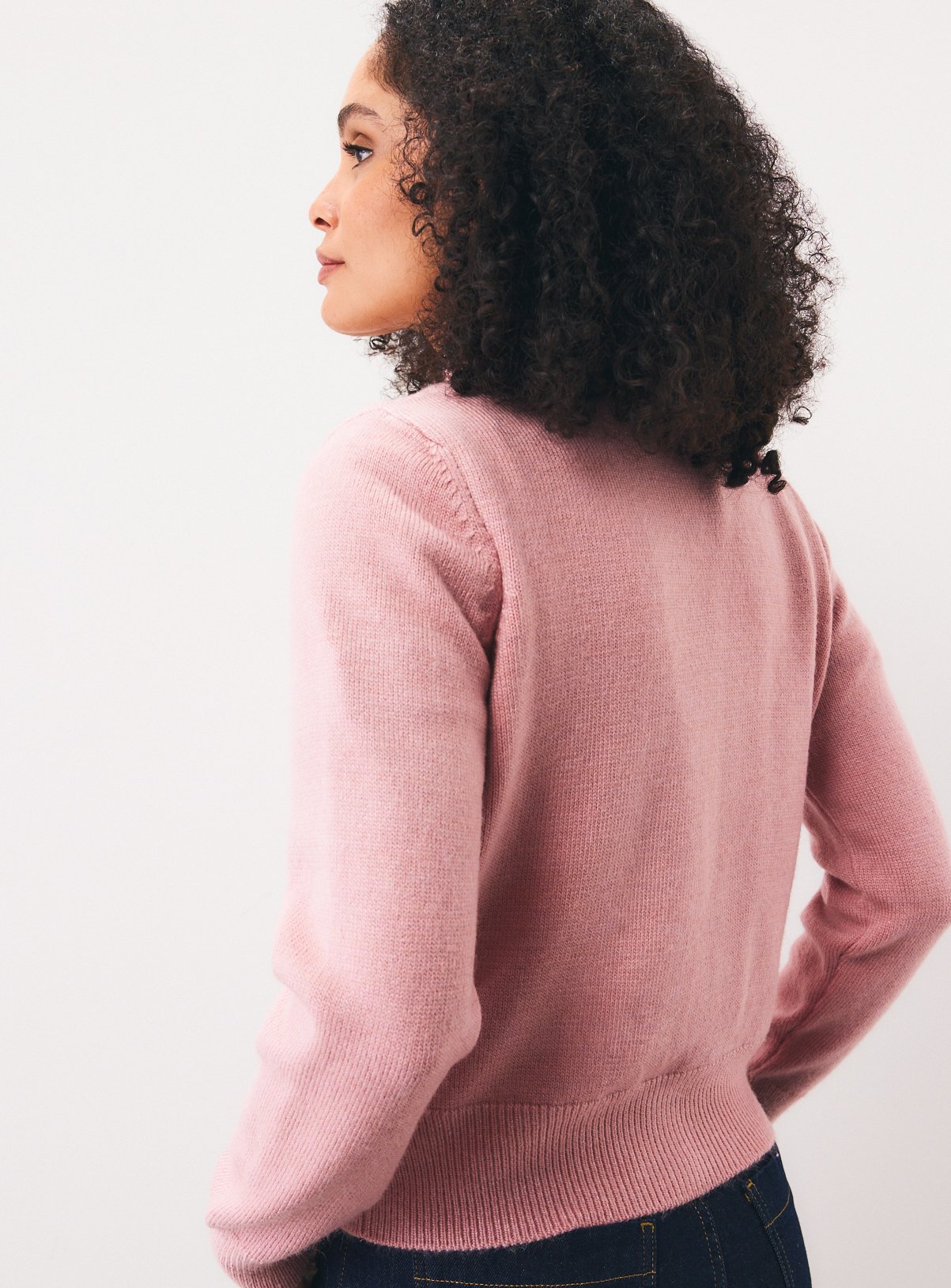 Pale Pink Funnel Neck Knitted Cardigan L - Image 4 thumbnail